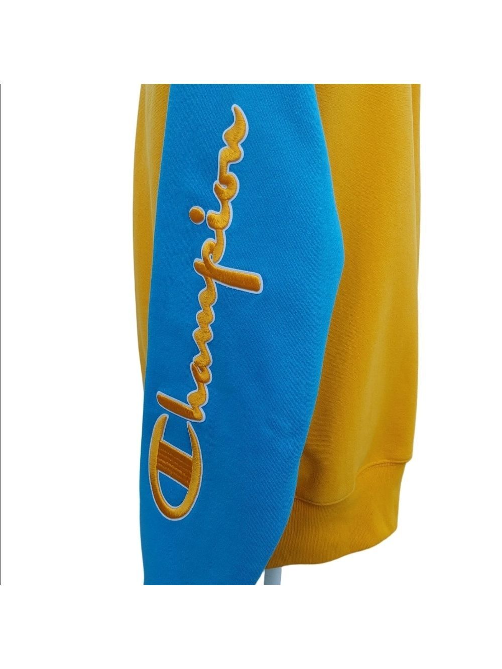 Champion Men's Embroidered Reverse Weave Crewneck in Mustard Teal size Large - Picture 7 of 15